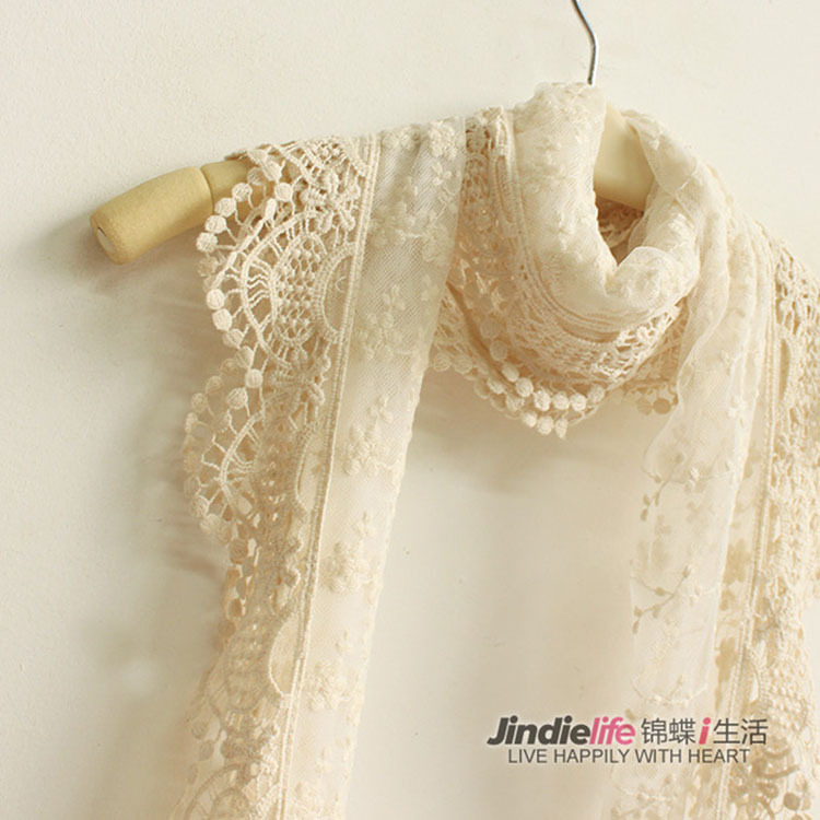 Cross-Border Supply Wholesale Forest Japanese Sweet Lace Crochet Long Scarf Crocheted Embroidery New Scarf for Women