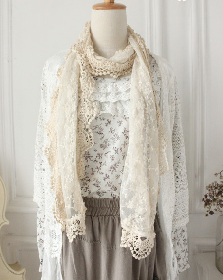 Cross-Border Supply Wholesale Forest Japanese Sweet Lace Crochet Long Scarf Crocheted Embroidery New Scarf for Women