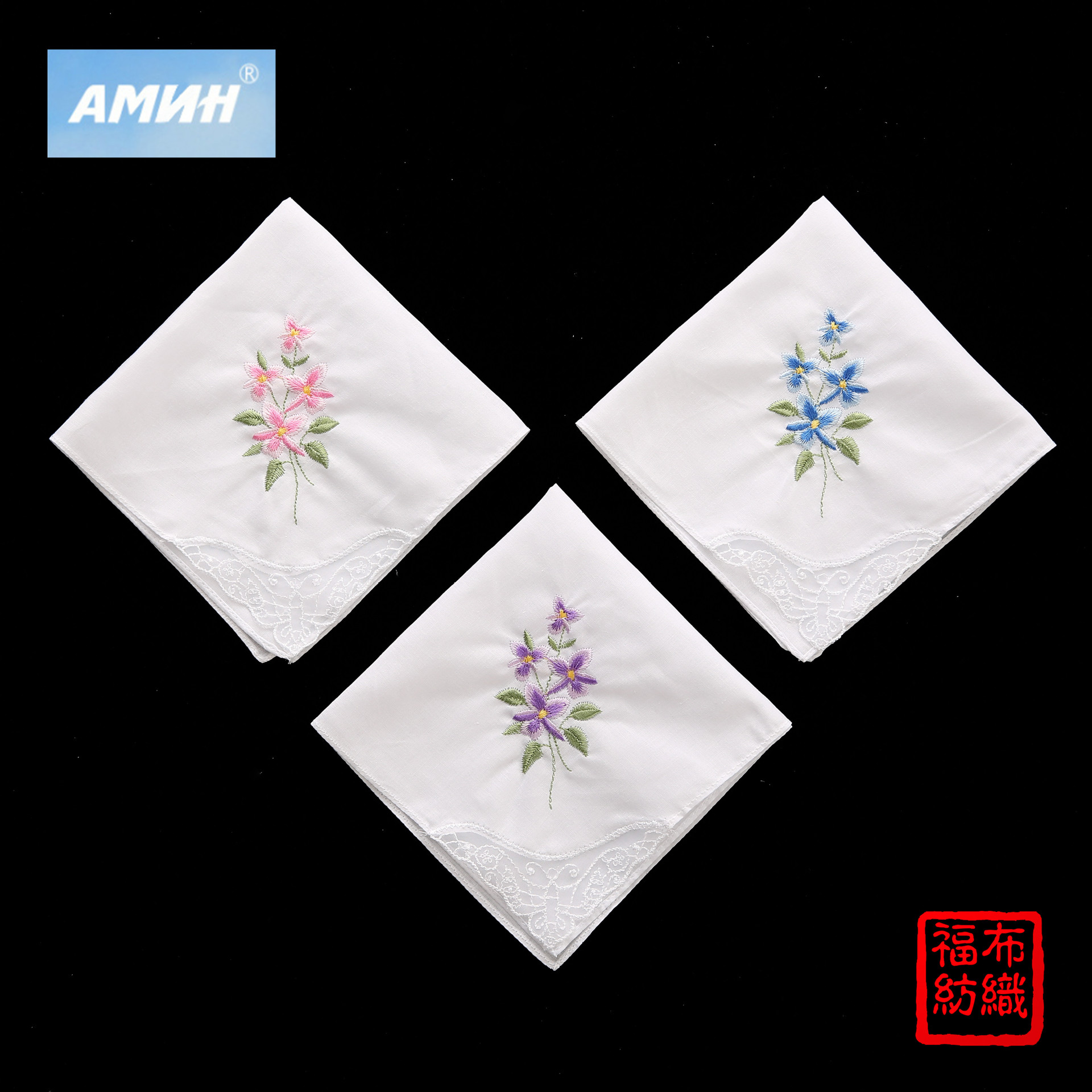 Hot Selling Lace Edge Embroidery 100% Cotton Handkerchief High-Grade Pure Cotton White Handkerchief Square Scarf Full Cotton Handkerchief Custom Logo