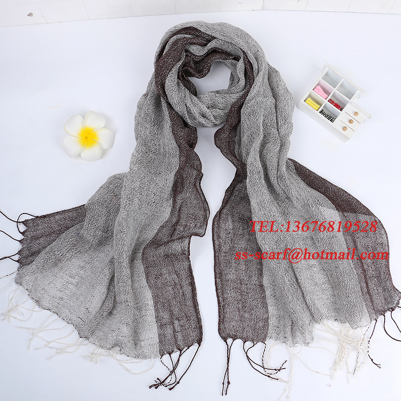 100% Linen/ flax yarn-dyed stripe scarf fashion silver line scarf