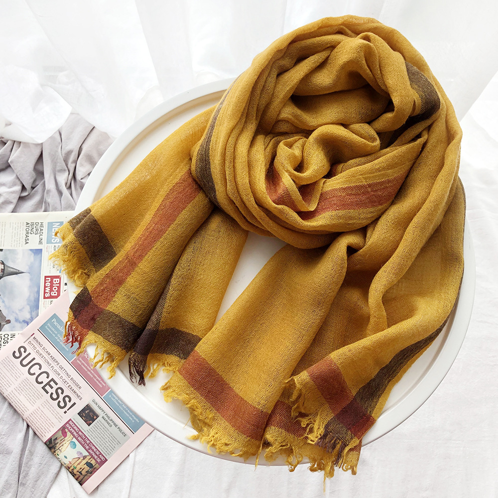 Foreign Trade Wool Scarf Striped Yarn-Dyed Scarf Women&#039;s Autumn and Winter European and American Japanese and Korean Style Lady Mori Girl