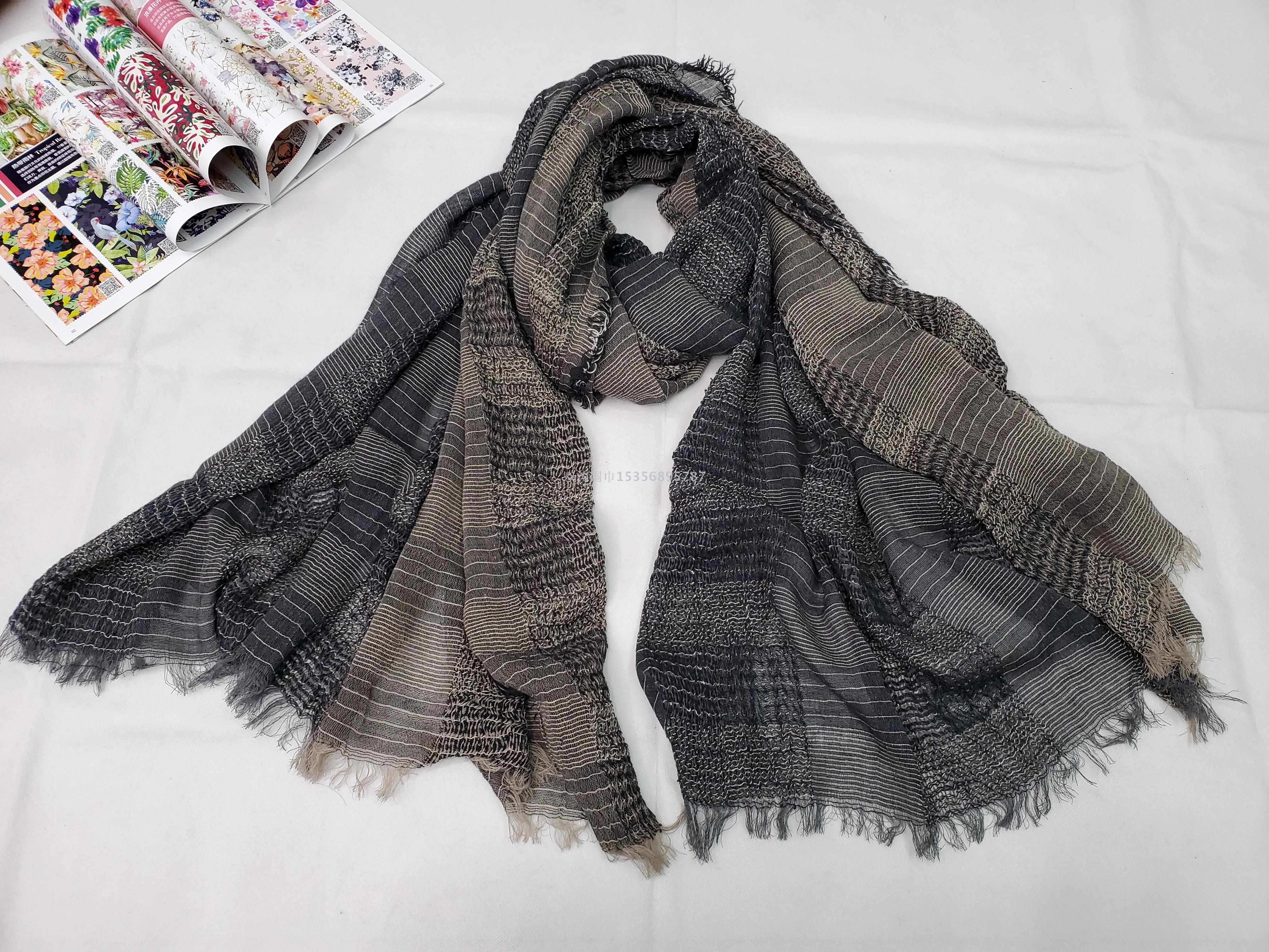 New Japanese and Korean Women&#039;s Spring and Summer Retro Cotton and Linen Yarn-Dyed Scarf Shawl Scarf Scarf