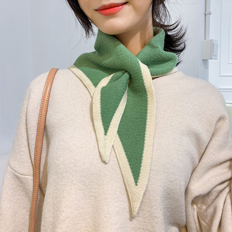 Korean-Style All-Match Small Scarf Autumn and Winter Knitting Wool Bandana Cotton Pure Color Soft Scarf Knitting Scarf