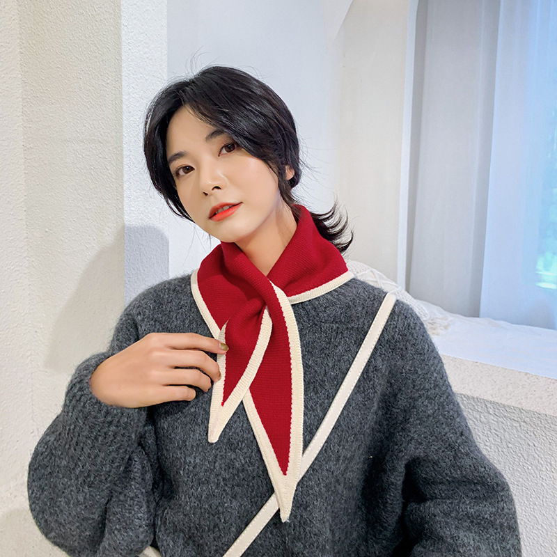 Korean-Style All-Match Small Scarf Autumn and Winter Knitting Wool Bandana Cotton Pure Color Soft Scarf Knitting Scarf