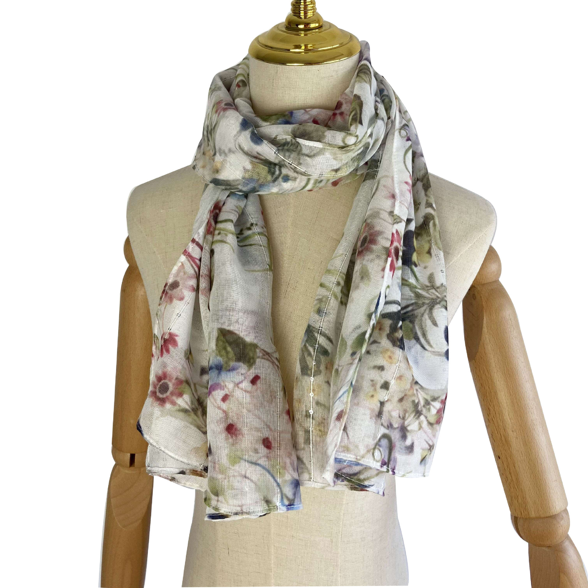 Spring and Autumn New Scarf Voile Polyester Silver Sequined Printed Silk Scarf Women&#039;s Fashionable Small Floral Shawl