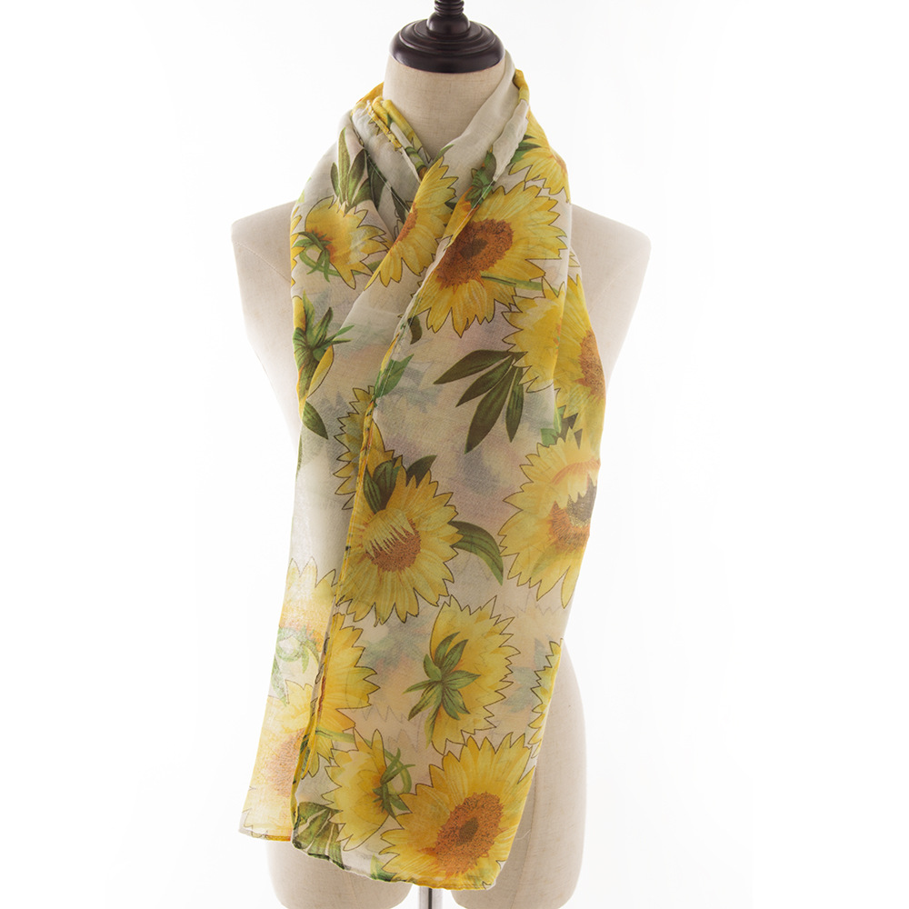 New SUNFLOWER Sunflower Print Voile Scarf Warm Women Scarf Foreign Trade Wholesale