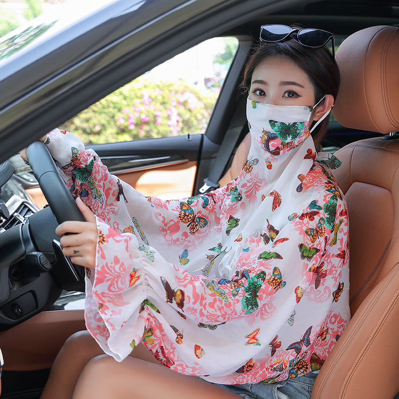 Summer Shawl Thin UV Protection Driving and Biking Artifact Veil Female Face Cover Bandana Cloak Voile Scarf