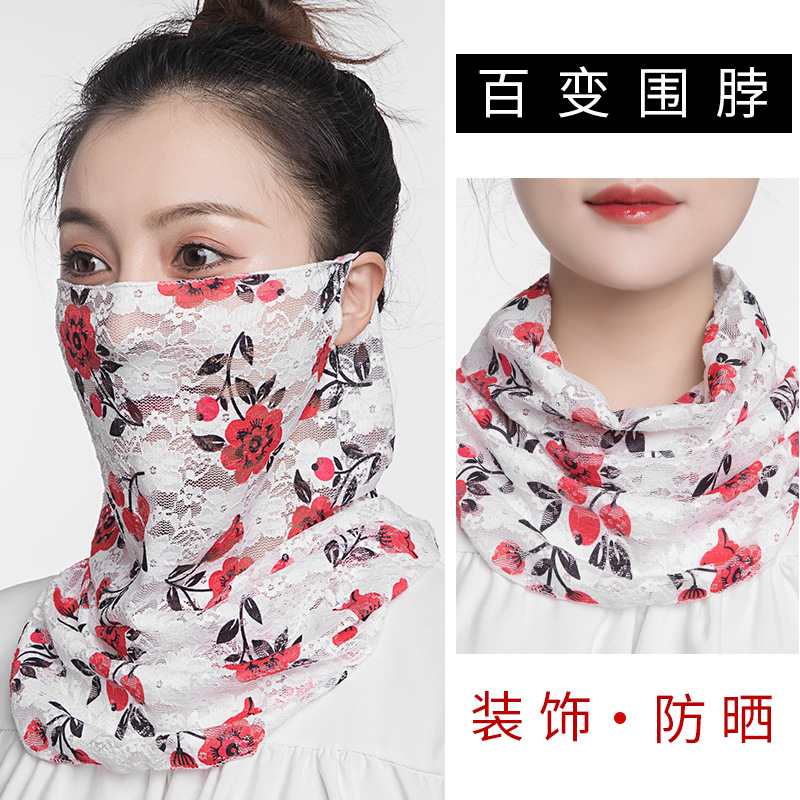 Scarf Women&#039;s Fashion Lace Hollow Bandana Scarf Sun Protection Neck Ear Hanging Mask Scarf Veil Scarf Voile Scarf