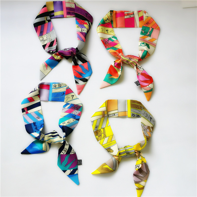 Spring and Summer Imitated Silk Scarves Women&#039;s New Color Matching Letters Printing Professional Small Scarf Arm Bag Ribbon Wholesale