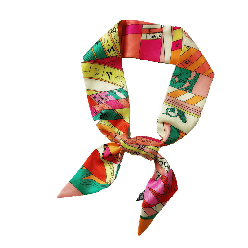 Spring and Summer Imitated Silk Scarves Women&#039;s New Color Matching Letters Printing Professional Small Scarf Arm Bag Ribbon Wholesale