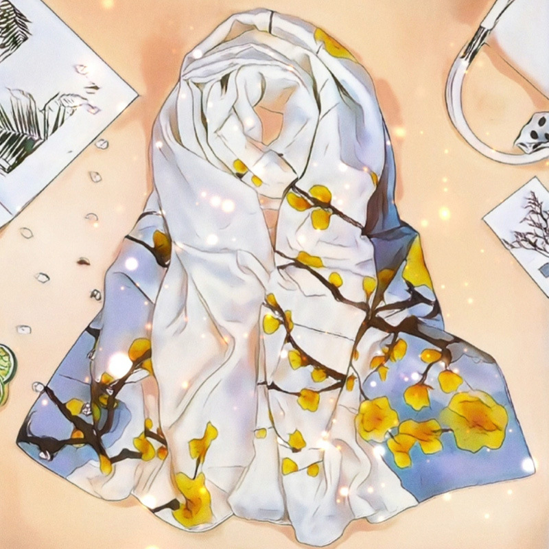 All Silk Sun-Proof and Breathable Gift Scarf Travel Sunshade Beach Towel Spring and Autumns T Printing Scarves