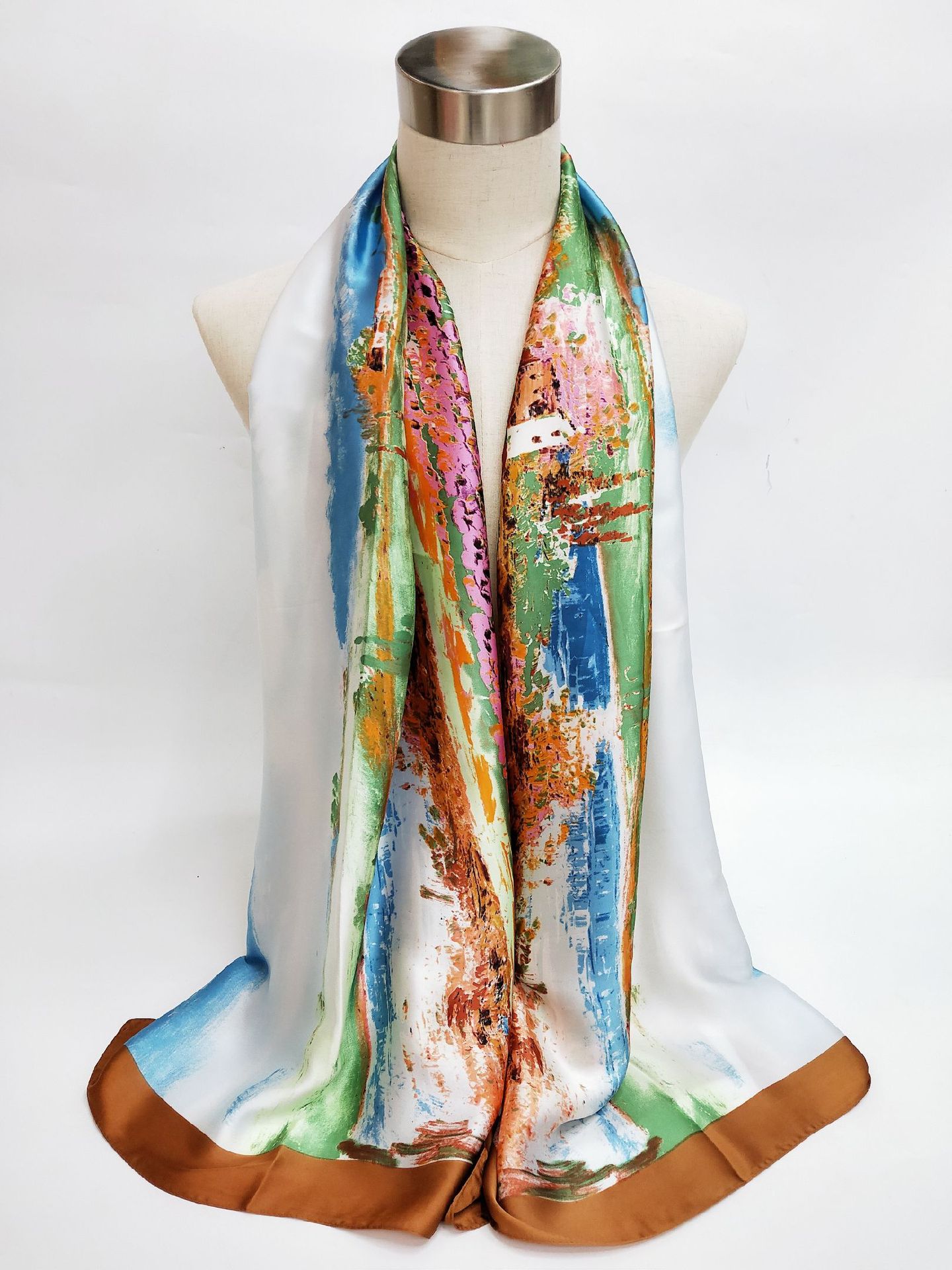 SINSASS silk scarves spring, Autumn and Winter four seasons printing ink painting oil painting versatile long scarf shawl series