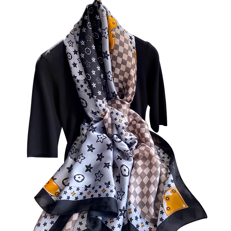 New Silk Forging Spring Decorative Ethnic Plain Imitated Silk Scarves Female Four Seasons Universal Flower Printing Stylish Female Silk Scarf