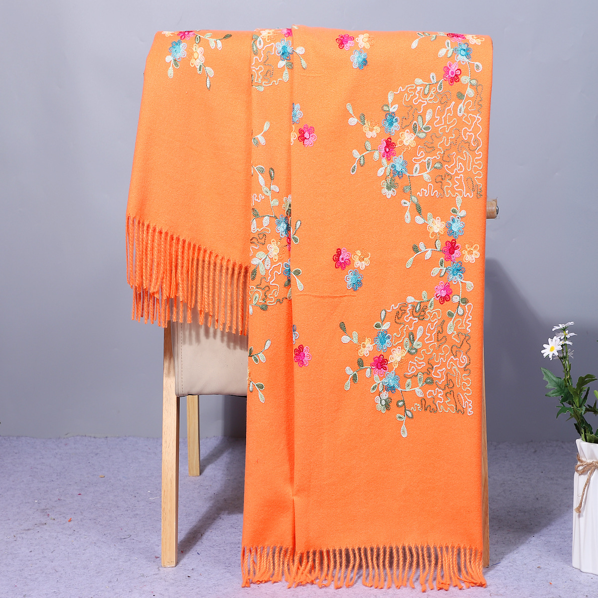 Autumn   Style Embroidery Embroidery Cashmere Scarf Shawl Travel Photo Versatile Knitted Thickened Warm Cashmere Scarves
