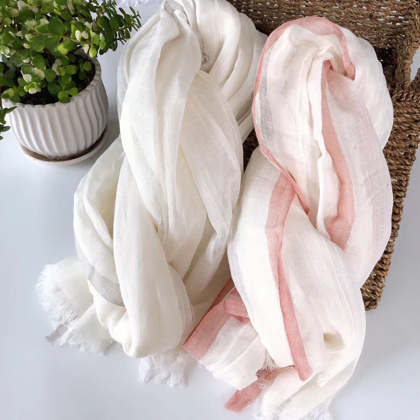 Cotton and linen scarf striped scarf yarn - dyed the scarf plain Japanese and Korean scarves stock scarves