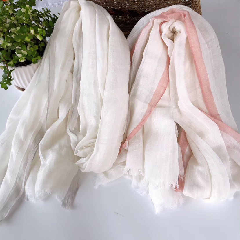Cotton and linen scarf striped scarf yarn - dyed the scarf plain Japanese and Korean scarves stock scarves