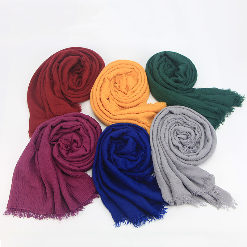 Monochrome Cotton and Linen Scarf New Wool Tassel Headcloth Cotton Linen Scarves  scarf