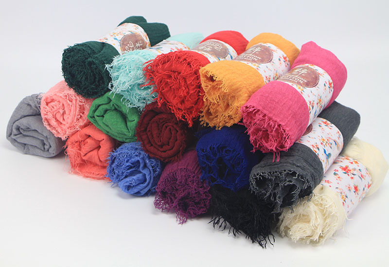 Monochrome Cotton and Linen Scarf New Wool Tassel Headcloth Cotton Linen Scarves  scarf