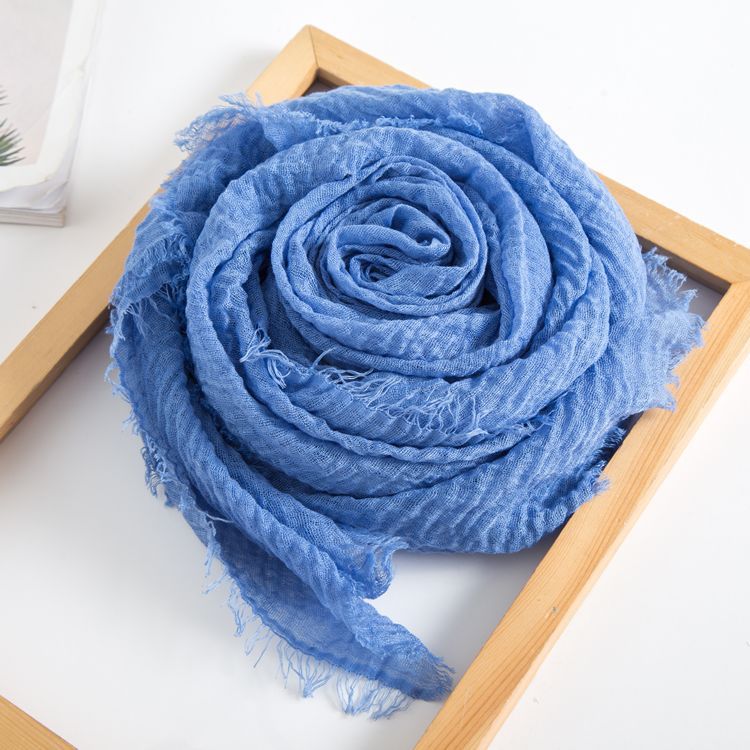 Linen Scarf Solid Color Crumpled Monochrome Short Beard Muslim Scarf Shawl Factory Wholesale Cotton Linen Scarves