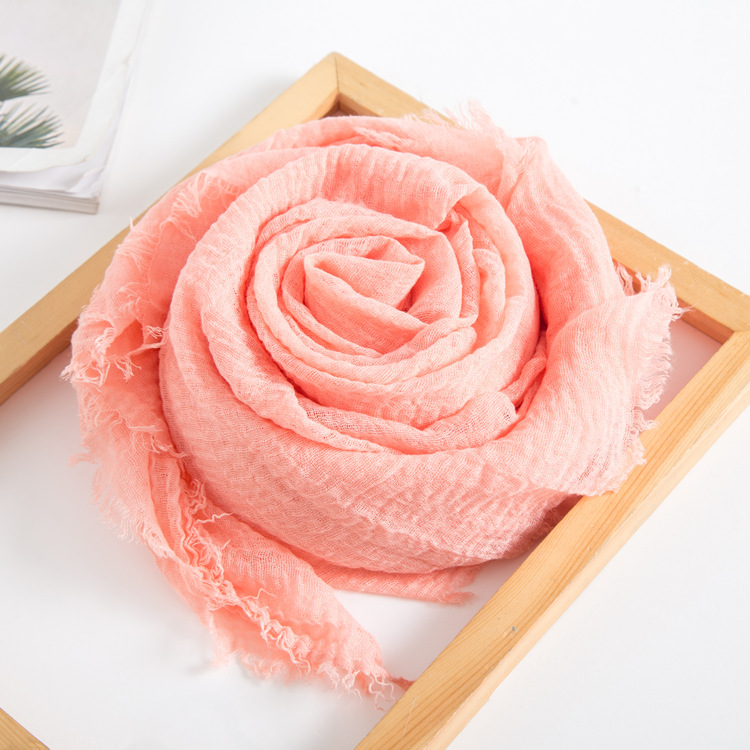 Linen Scarf Solid Color Crumpled Monochrome Short Beard Muslim Scarf Shawl Factory Wholesale Cotton Linen Scarves