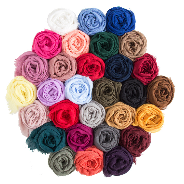 Linen Scarf Solid Color Crumpled Monochrome Short Beard Muslim Scarf Shawl Factory Wholesale Cotton Linen Scarves