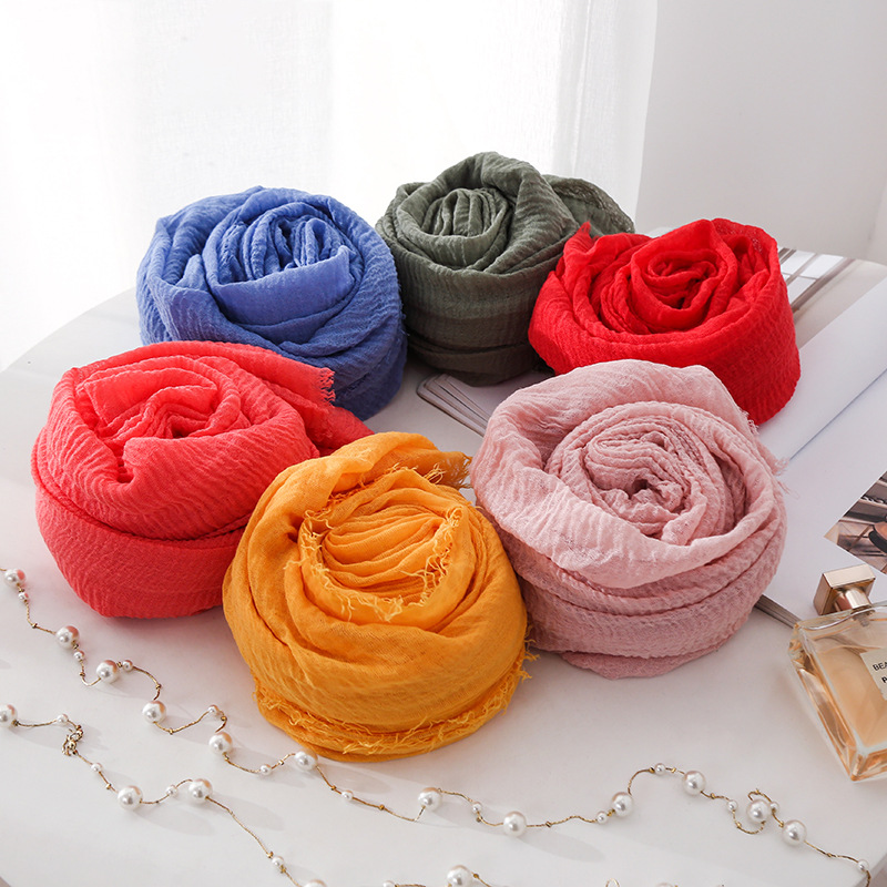 Short Beard Cotton and Linen Scarf Women Muslim Monochrome Scarf Cross-Border Hot Sale Air Shawl Cotton Linen Scarves