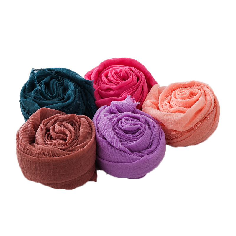 Short Beard Cotton and Linen Scarf Women Muslim Monochrome Scarf Cross-Border Hot Sale Air Shawl Cotton Linen Scarves