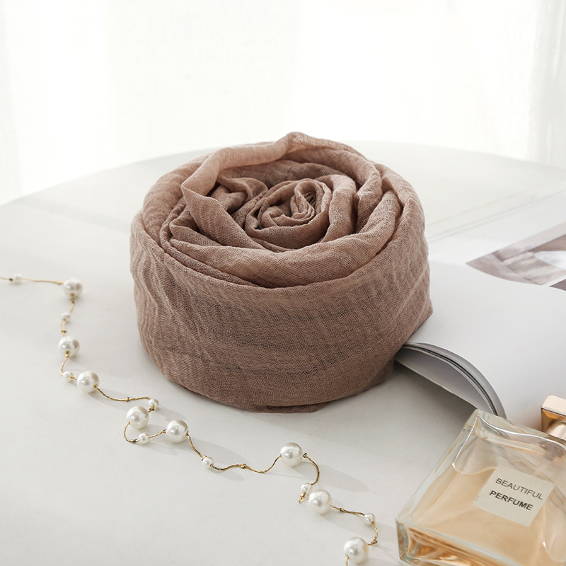 Short Beard Cotton and Linen Scarf Women Muslim Monochrome Scarf Cross-Border Hot Sale Air Shawl Cotton Linen Scarves