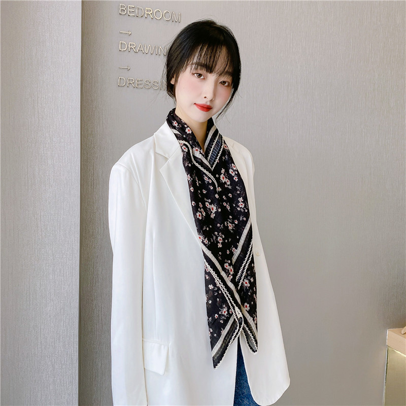 Cotton Linen Scarves  Japanese Style All-Matching Neck Scarf Floral Printed Scarf Multifunctional 90cm Shawl