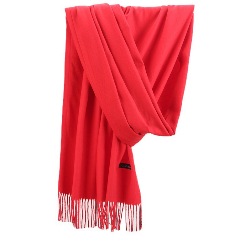  Autumn and Winter Keep Warm Pure Color Annual Meeting Red Cashmere Scarf Tassel Shawl Factory Hair Cotton Linen Scarves
