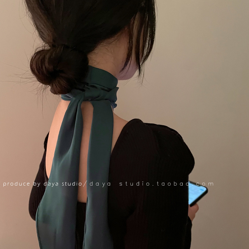 Romantic Atmosphere French Elegant Solid Color Narrow Long Scarves Vintage Champagne Gentle Fairy Temperament High-Grade Sense Tied Hair Ribbon