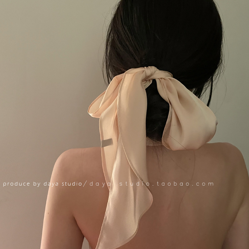 Romantic Atmosphere French Elegant Solid Color Narrow Long Scarves Vintage Champagne Gentle Fairy Temperament High-Grade Sense Tied Hair Ribbon