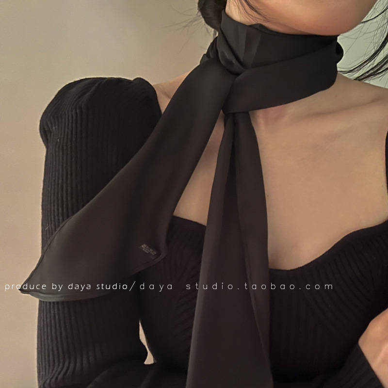 Romantic Atmosphere French Elegant Solid Color Narrow Long Scarves Vintage Champagne Gentle Fairy Temperament High-Grade Sense Tied Hair Ribbon
