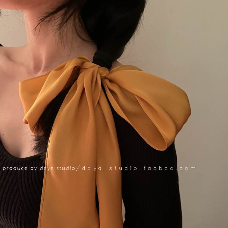 Romantic Atmosphere French Elegant Solid Color Narrow Long Scarves Vintage Champagne Gentle Fairy Temperament High-Grade Sense Tied Hair Ribbon