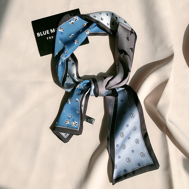 Ribbon Scarves Geometric Thin Long Narrow Scarf Retro French Arm Bag Ribbon Scheming Printing Headband Headwear Women