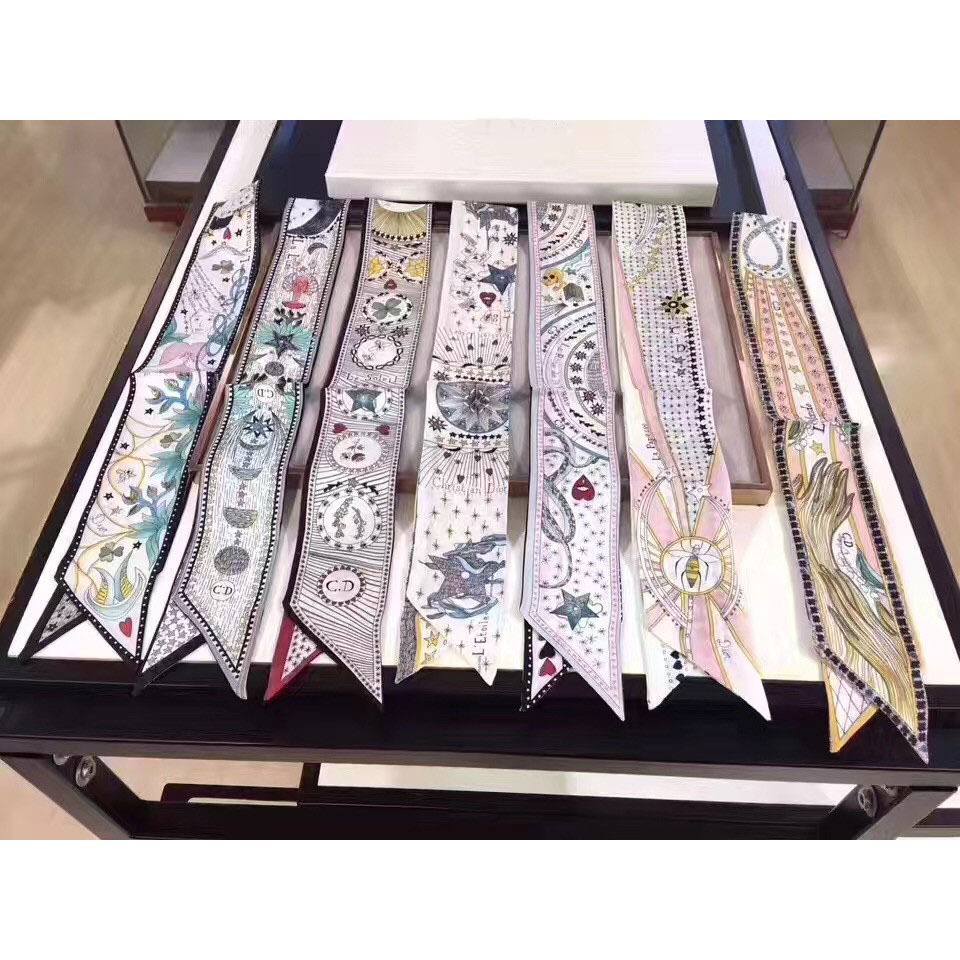 Series Double Layer Duplex Printing Twill Tie Bag Handle Scarves Slender Narrow Ribbon Scarf for Women Silk Scarves