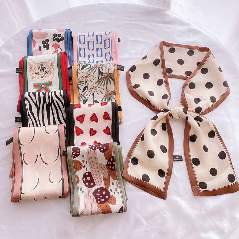 Small Silk Scarf Women&#039;s Spring and Autumn French Hair Band All-Match Artificial Silk Retro Ribbon Ribbon Scarves Scarf