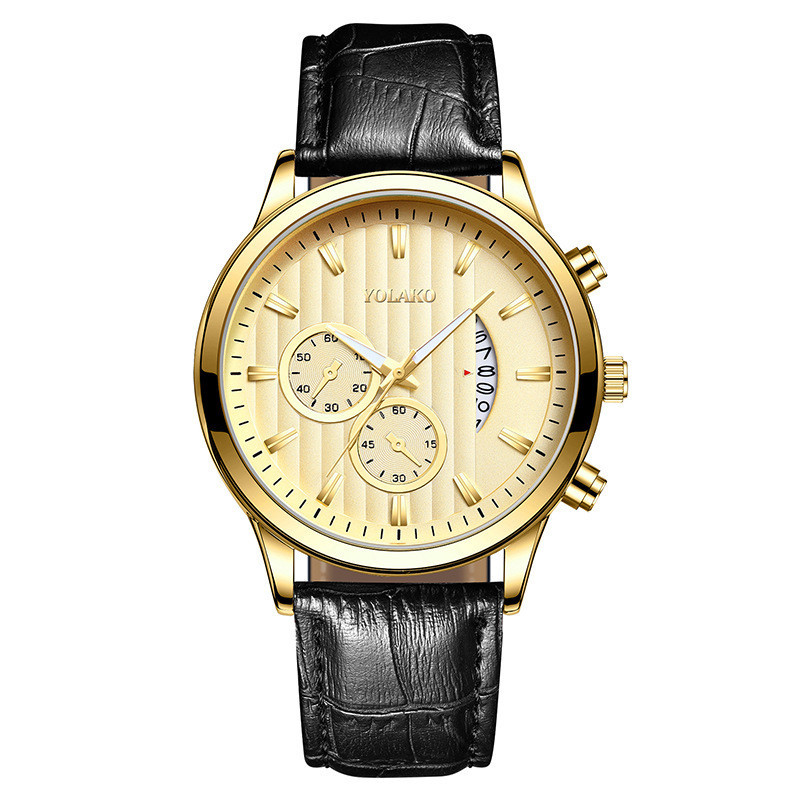 Foreign Trade Popular Style Two-Eye Calendar Men&#039;s Watch Leather Watch Strap Men&#039;s Quartz Watch Manufacturer One Piece Dropshipping Men Watch