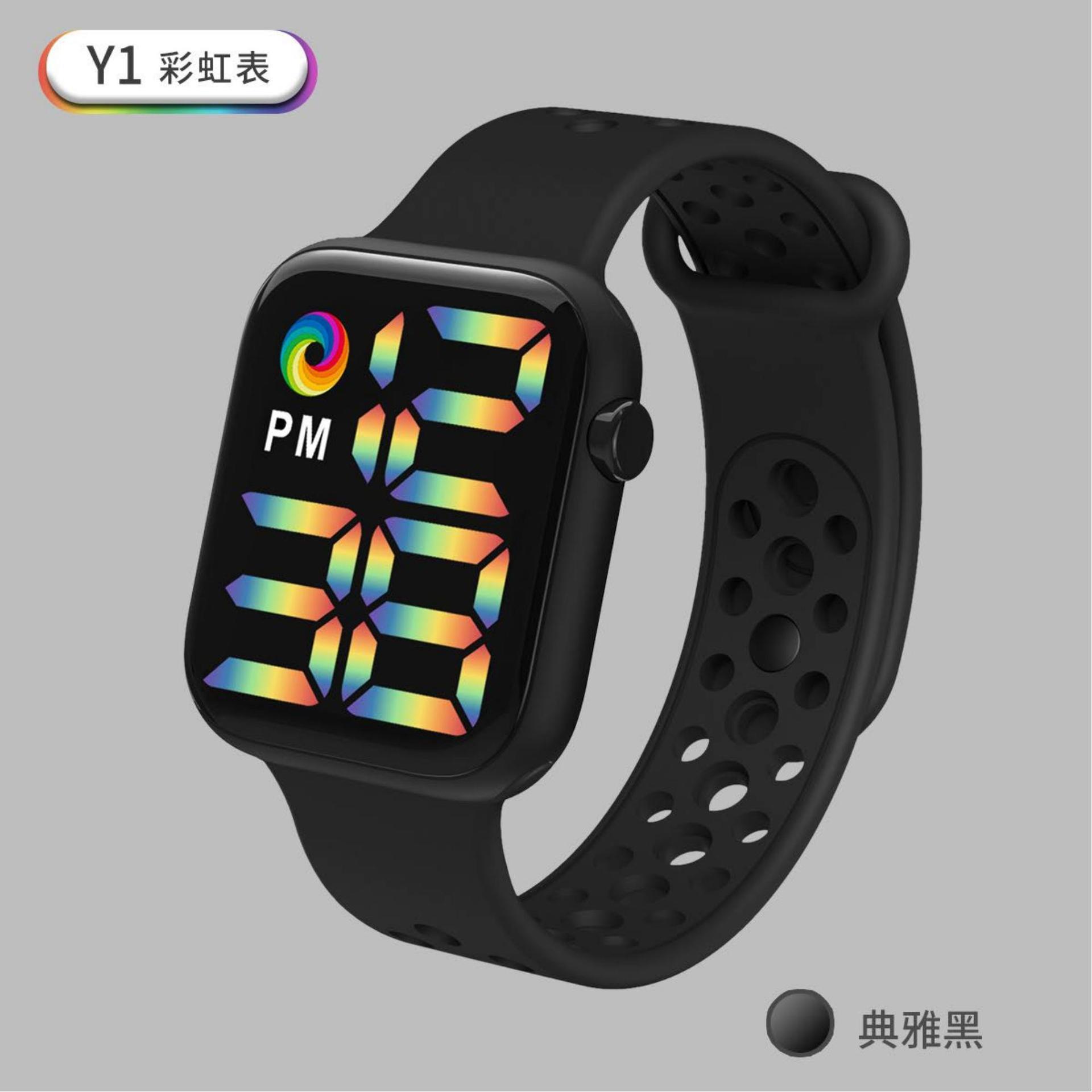 Cross-Border New Arrival Y1 Rainbow Watch Electronic Watch Led Square Watch Large Screen Display Outdoor Sports Swimming Waterproof Watch