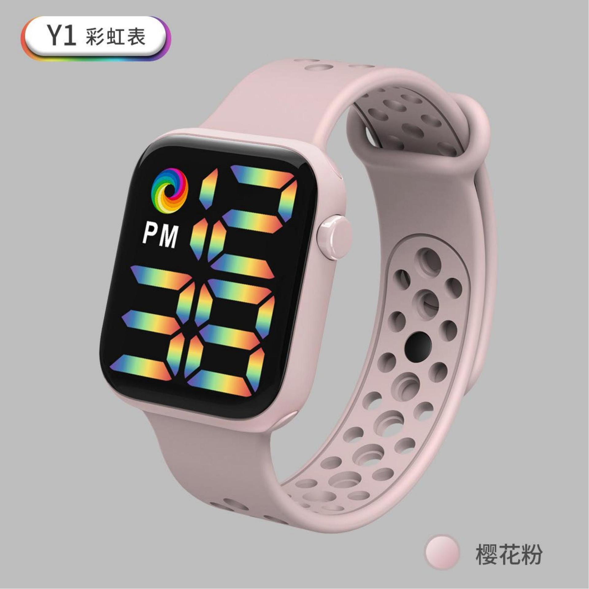 Cross-Border New Arrival Y1 Rainbow Watch Electronic Watch Led Square Watch Large Screen Display Outdoor Sports Swimming Waterproof Watch