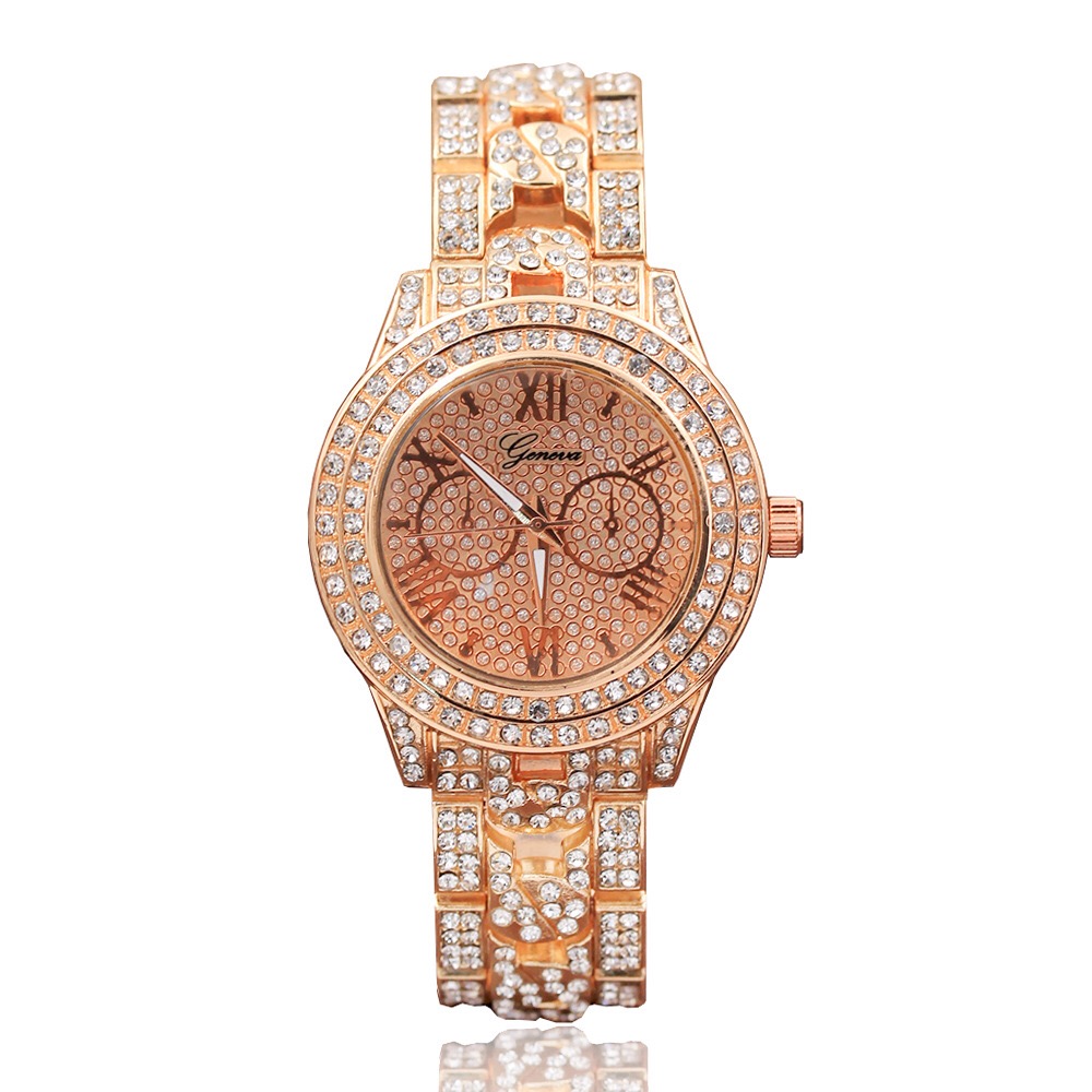 New full diamond alloy watch ladies with diamond eyes steel band quartz watch Geneva