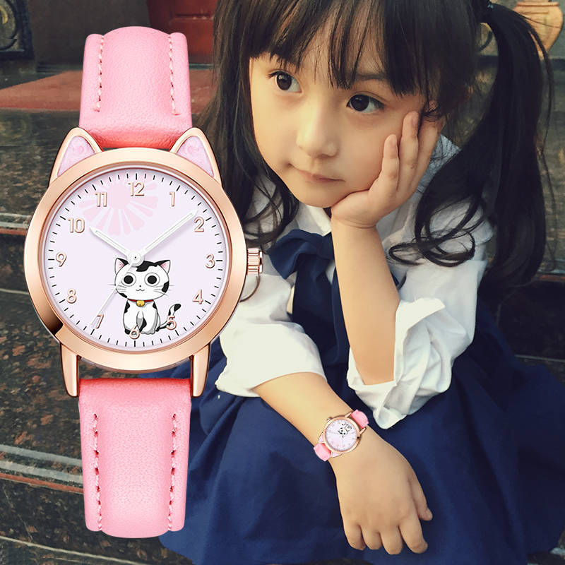 Children&#039;s Pointer Quartz Electronic Watch Girl Waterproof 5-15 Years Old Elementary Cartoon Watch