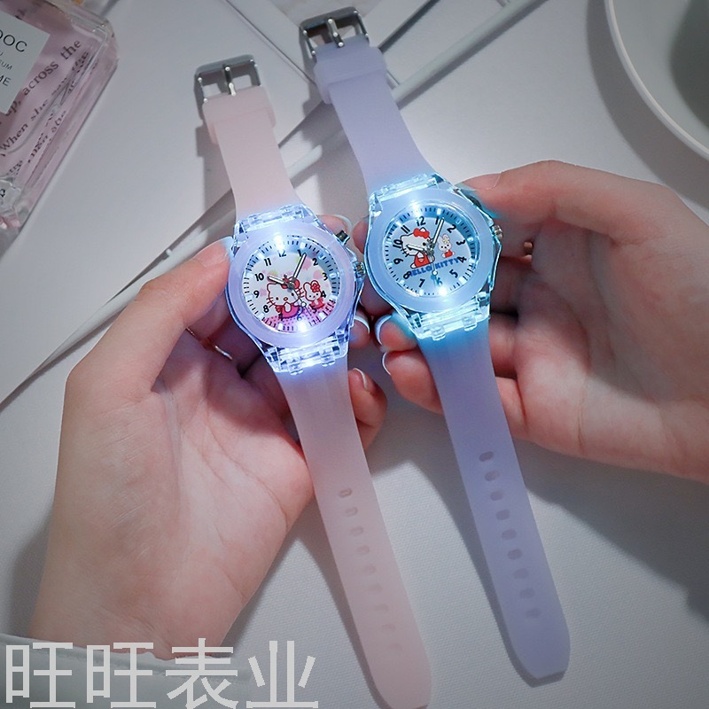 Hello Kitty Cartoon Watch Luminous Glow Fashion Silicone Children&#039;s Watch Primary School Student Watch Women&#039;s Style New