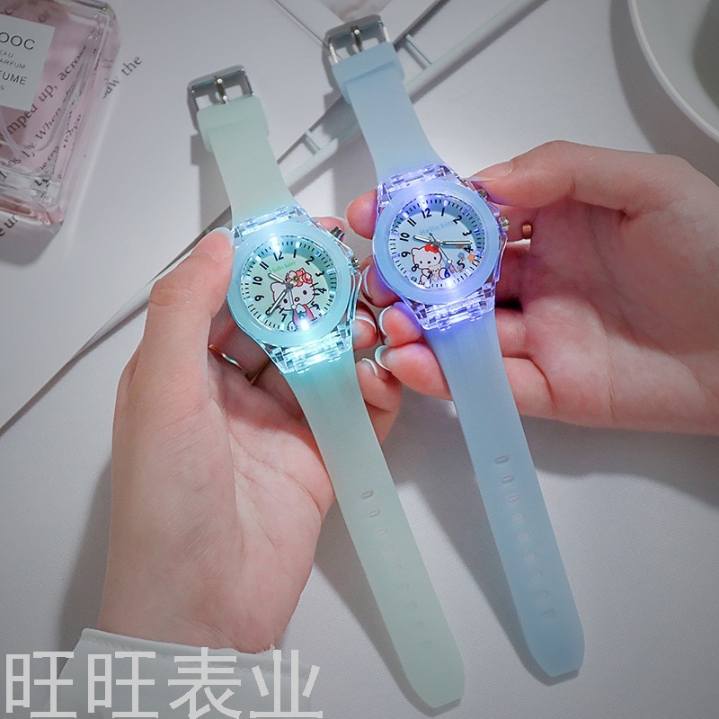 Hello Kitty Cartoon Watch Luminous Glow Fashion Silicone Children&#039;s Watch Primary School Student Watch Women&#039;s Style New