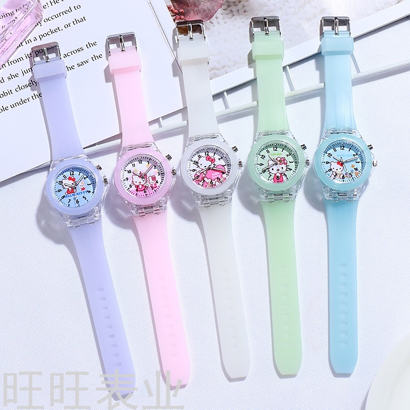 Hello Kitty Cartoon Watch Luminous Glow Fashion Silicone Children&#039;s Watch Primary School Student Watch Women&#039;s Style New