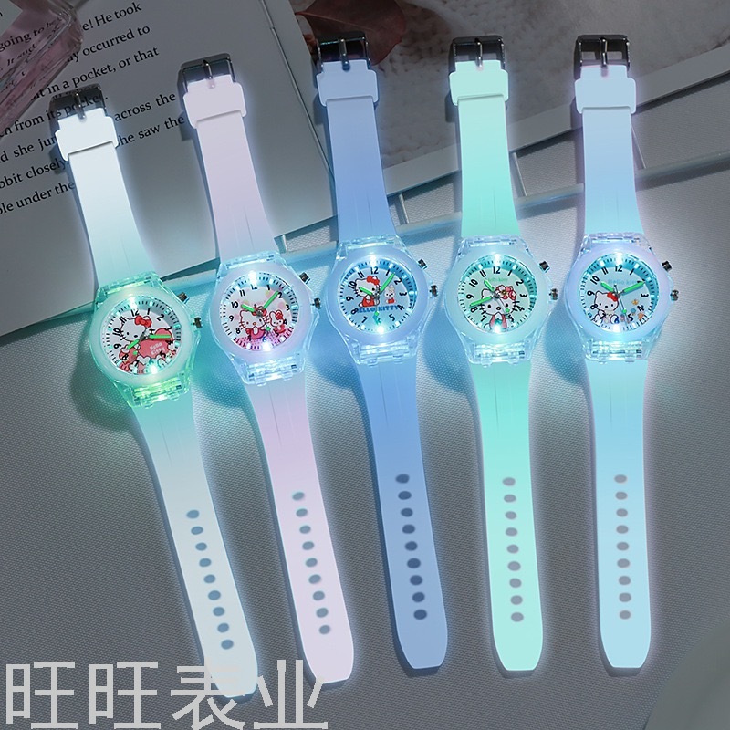 Hello Kitty Cartoon Watch Luminous Glow Fashion Silicone Children&#039;s Watch Primary School Student Watch Women&#039;s Style New