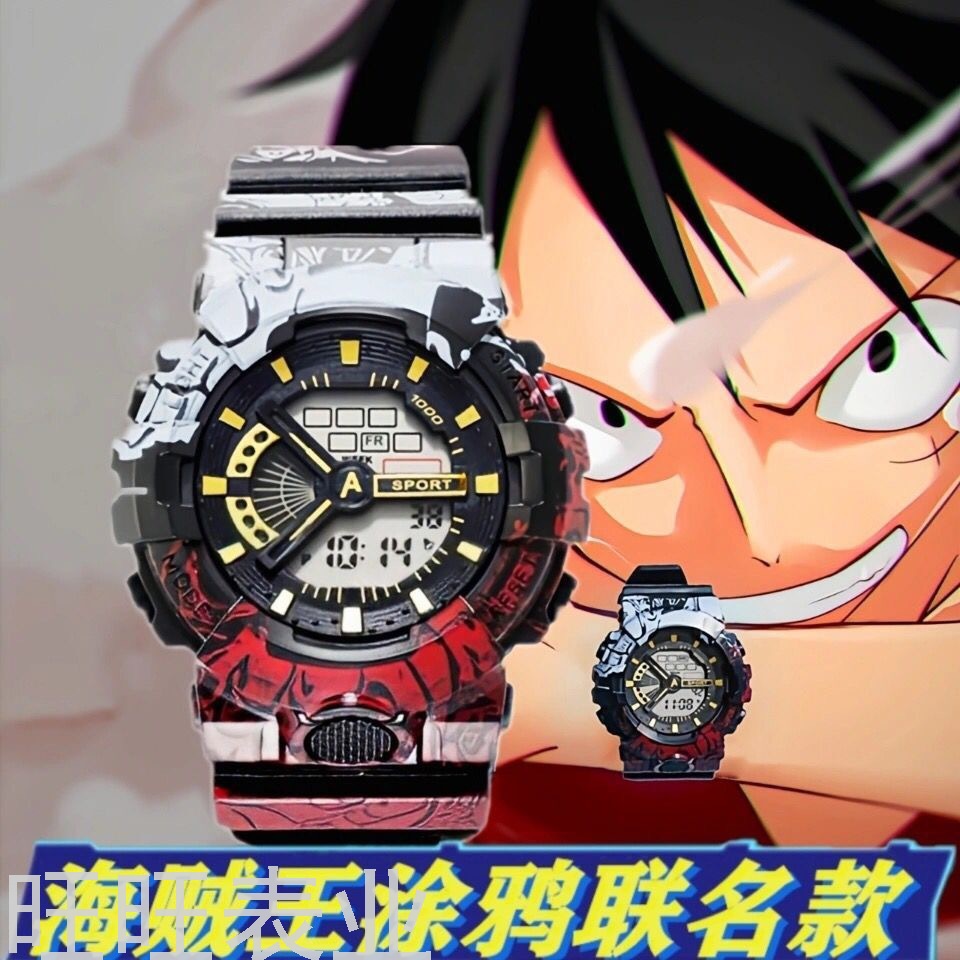 One Piece Children&#039;s Cartoon Watch Female Student Couple Luminous Waterproof Multi-Functional Sports Graffiti Watch Male
