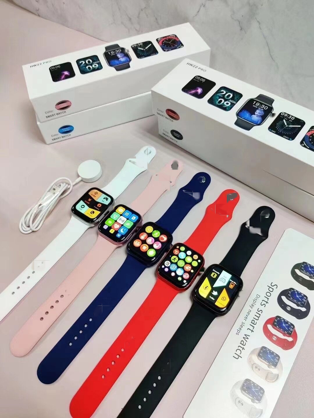 HW22 Pro Smart Watch Bluetooth Calling Bracelet Heart Rate Blood Pressure Monitoring Sport Step Counting Information Reminder Cross-Border