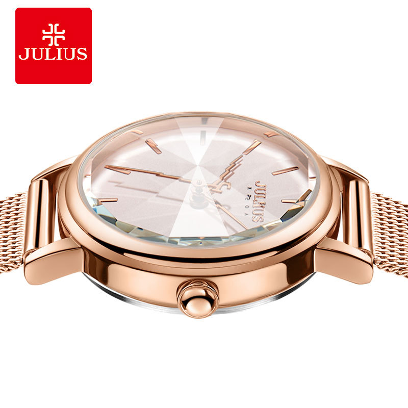 Julius Genuine Simple round Mirror Fashion Stainless Steel Watch Light Luxury Mesh Belt Women&#039;s Watch JA-1120
