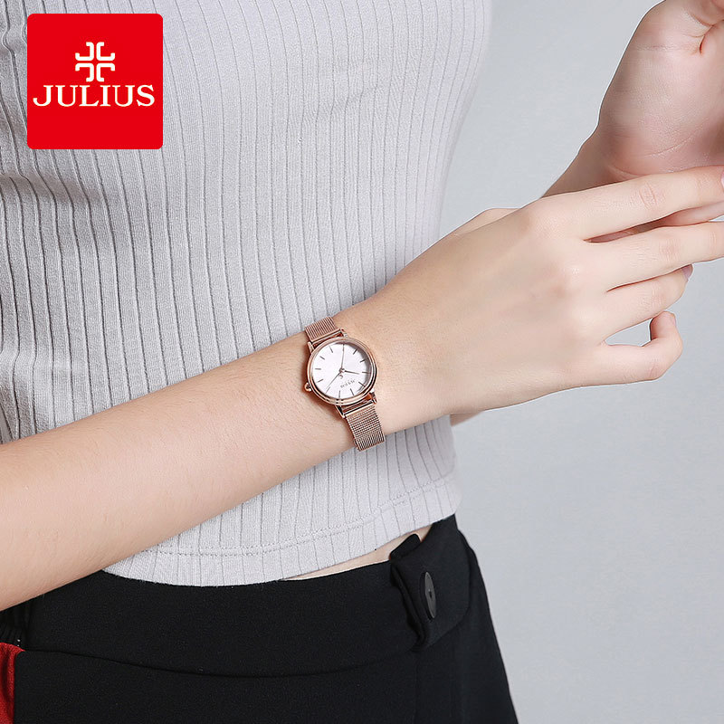 Julius Genuine Simple round Mirror Fashion Stainless Steel Watch Light Luxury Mesh Belt Women&#039;s Watch JA-1120